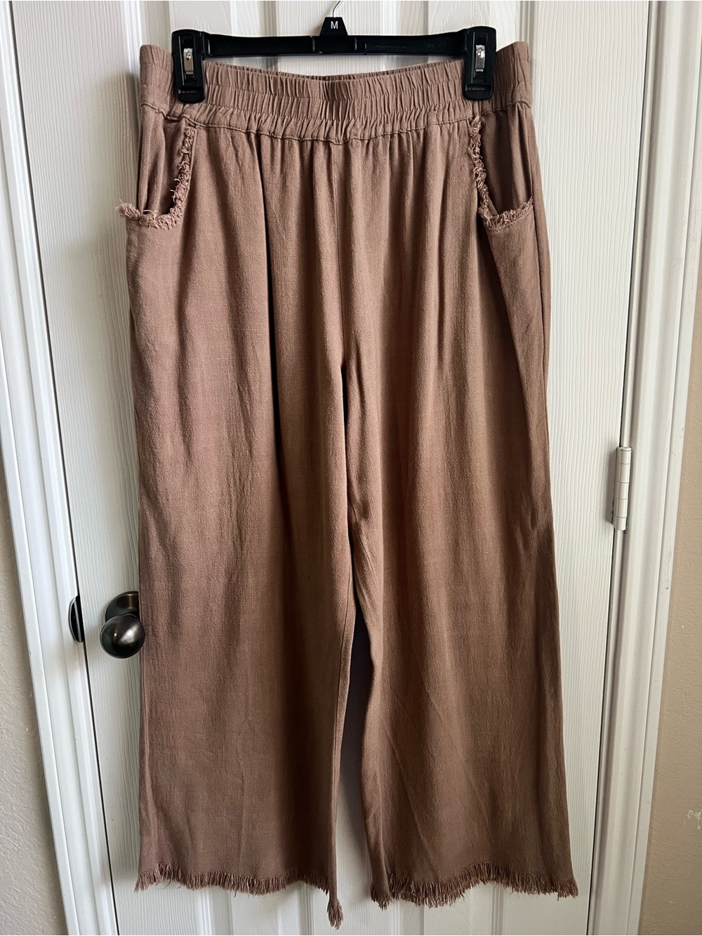 Umgee Brown Wide Leg Linen Blend Pants